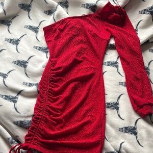Red One-Shoulder Ruched Dress